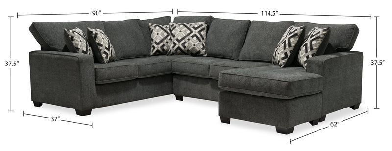 Made in Canada Verona 2-Piece Left-Facing Linen-Look Fabric Sectional with Removable Cushions - Charcoal Grey 