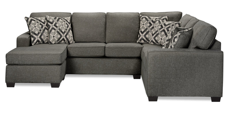 Made in Canada Verona 2-Piece Left-Facing Linen-Look Fabric Sectional with Removable Cushions - Charcoal Grey 