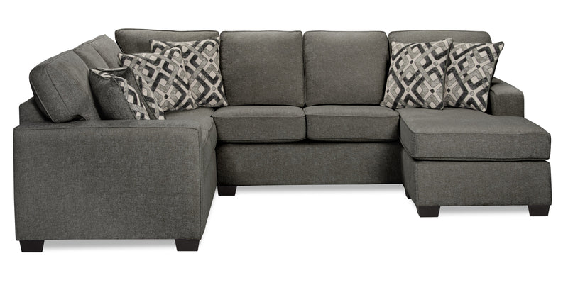 Made in Canada Verona 2-Piece Right-Facing Linen-Look Fabric Sectional with Removable Cushions - Charcoal Grey 