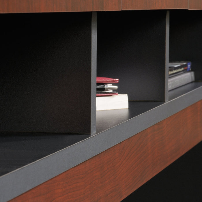 Via 59.45\" Commercial Grade Credenza Hutch with Cabinets & Cubbyholes - Cherry & Grey