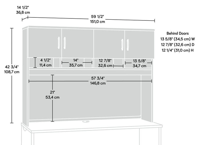 Via 59.45\" Commercial Grade Credenza Hutch with Cabinets & Cubbyholes - Cherry & Grey