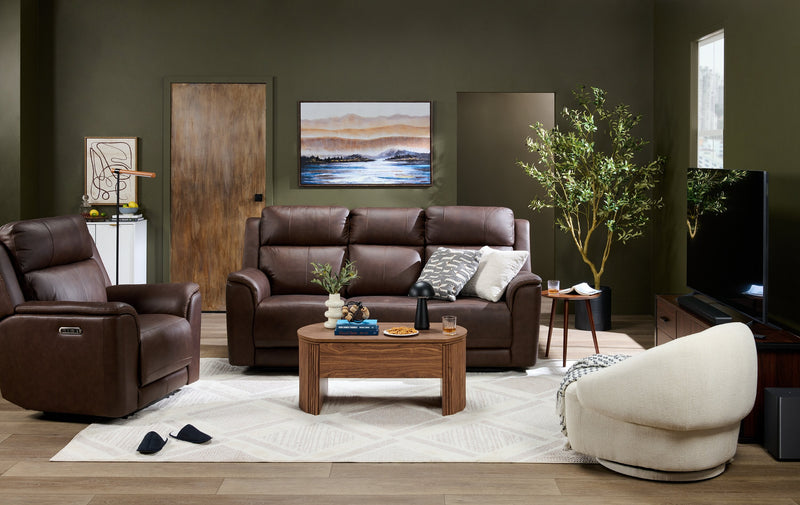 Vibe 85\" Genuine Leather Massage Power Reclining Sofa with Immersive Audio and Power Headrests - Brown