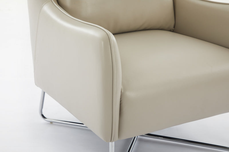 Vine 34.6\" Leather-Look Fabric Accent Chair with Metal Legs - Taupe 