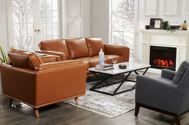 Vivia Top-Grain Genuine Leather Chair - Caramel