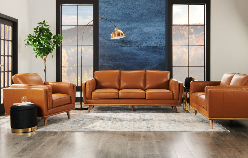 Vivia Top-Grain Genuine Leather Loveseat - Caramel