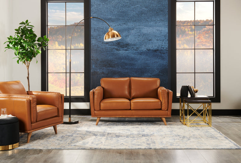 Vivia Top-Grain Genuine Leather Loveseat - Caramel