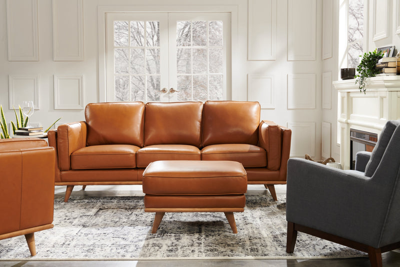 Vivia Top-Grain Genuine Leather Ottoman - Caramel