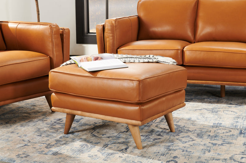 Vivia Top-Grain Genuine Leather Ottoman - Caramel