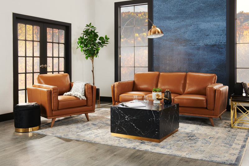 Vivia Top-Grain Genuine Leather Sofa - Caramel