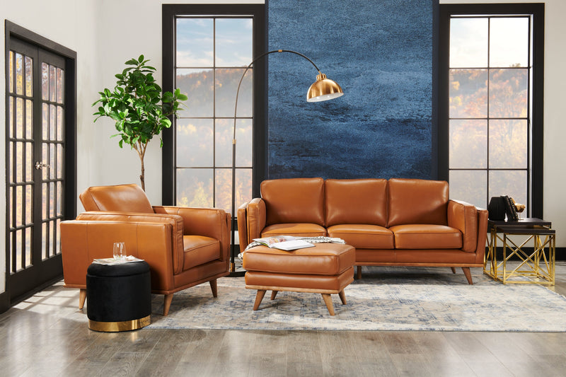 Vivia Top-Grain Genuine Leather Sofa - Caramel