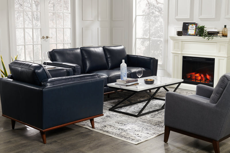 Vivia Top-Grain Genuine Leather Chair - Navy