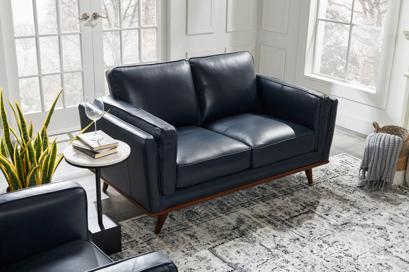 Vivia Top-Grain Genuine Leather Loveseat - Navy