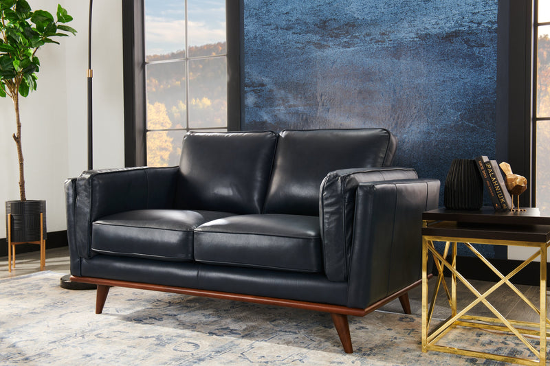 Vivia Top-Grain Genuine Leather Loveseat - Navy