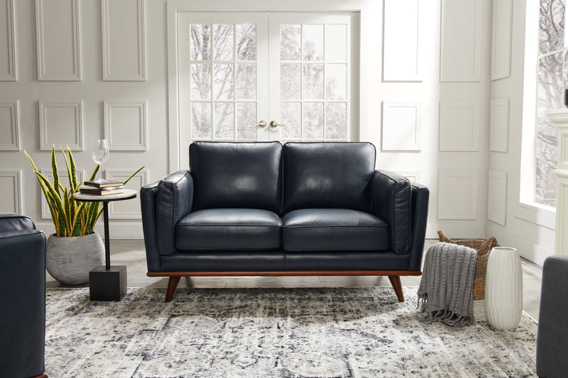Vivia Top-Grain Genuine Leather Loveseat - Navy