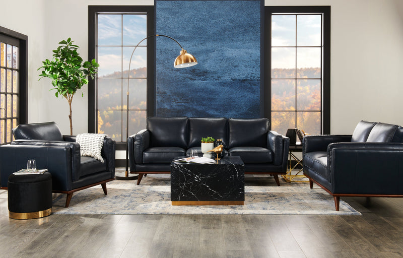 Vivia Top-Grain Genuine Leather Sofa - Navy