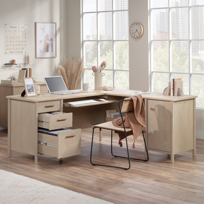 Whitaker Point 94.13\" Commercial Grade L-Shaped Office Desk with Storage & Keyboard Tray - Natural Maple
