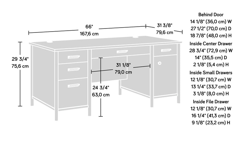 Whitaker Point 65.98\" Commercial Grade Executive Office Desk with 5-Drawers & Cabinet - Natural Maple