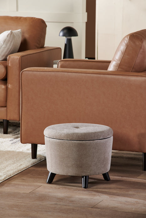 Winnipeg Round Fabric Storage Ottoman - Grey