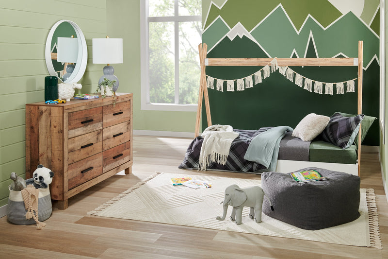 Wolf Platform Tent Bed for Kids, Two-tone White & Natural - Twin Size 