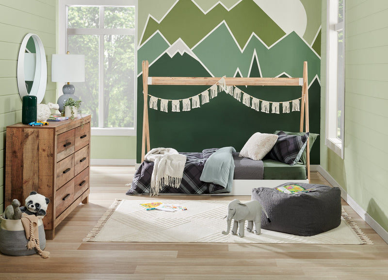 Wolf Platform Tent Bed for Kids, Two-tone White & Natural - Twin Size 