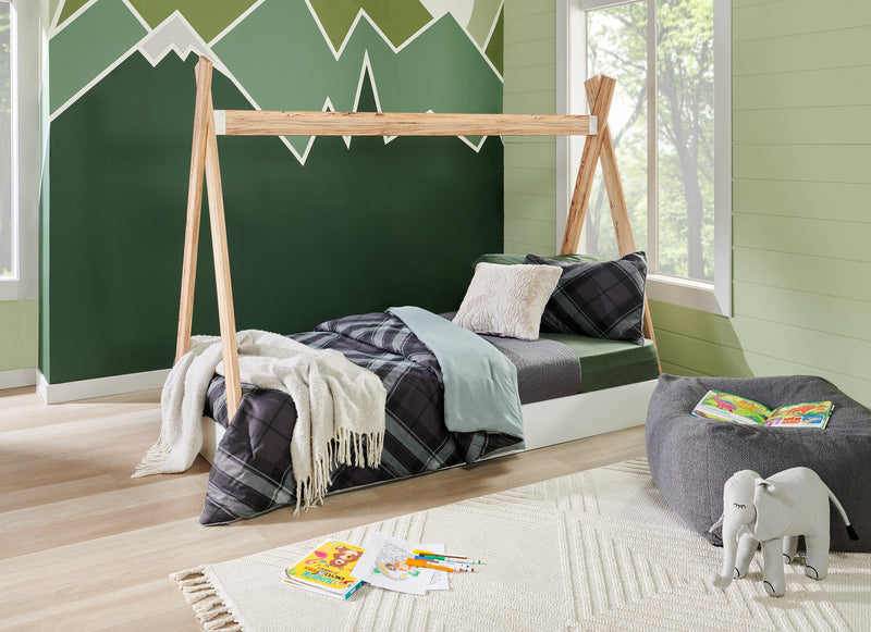Wolf Platform Tent Bed for Kids, Two-tone White & Natural - Twin Size 
