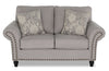 Made in Canada Wynn 70\" Chenille Fabric Loveseat with Nailhead Trim and Wood Bun Legs - Grey 
