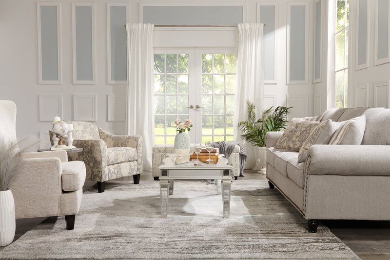Made in Canada Wynn 93\" Chenille Fabric Sofa with Nailhead Trim and Wood Bun Legs - Grey 
