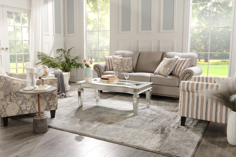 Made in Canada Wynn 93\" Chenille Fabric Sofa with Nailhead Trim and Wood Bun Legs - Grey 