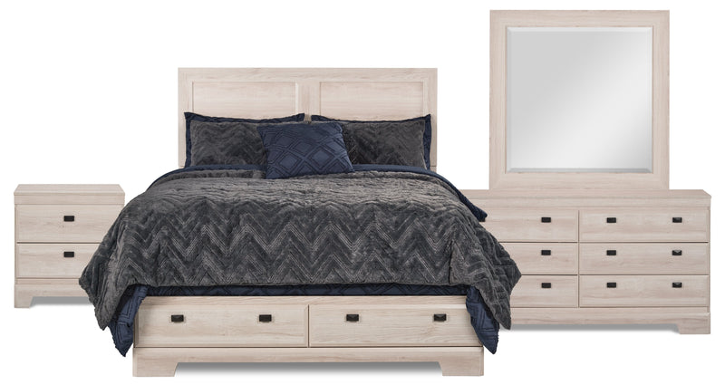 Yorkdale 6pc Bedroom Set with 6-Drawer Storage Bed, Dresser, Mirror & Nightstand, White - Full Size 