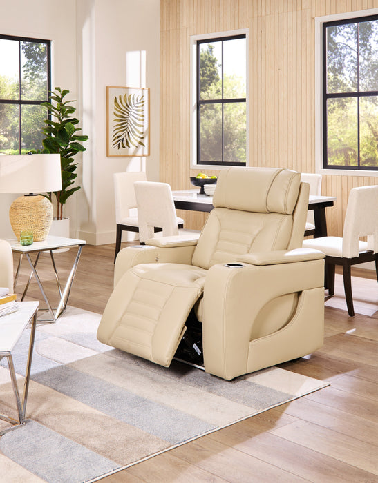 Zen 40\" Apricot Faux Leather Power Reclining Massage Chair with Power Headrest and Heated Seat