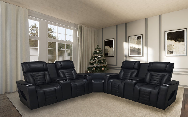  Zen 3-Piece Black Faux Leather Power Reclining Massage Sectional with Two Refrigerator Consoles
