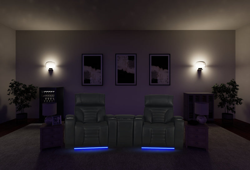 Zen 3-Piece Leather-Look Fabric Home Theatre Power Reclining Sectional with Massage and Storage Console - Black 