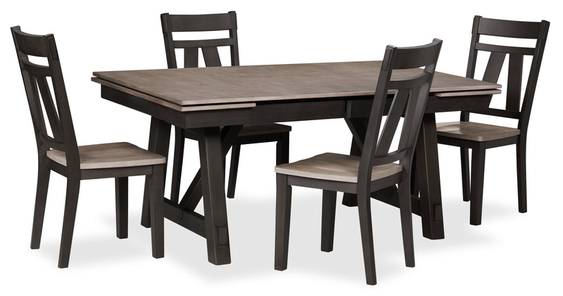 Zao 5pc Dining Set with Table & 4 Chairs, 66-94\"W Extension, Melamine - Brown 