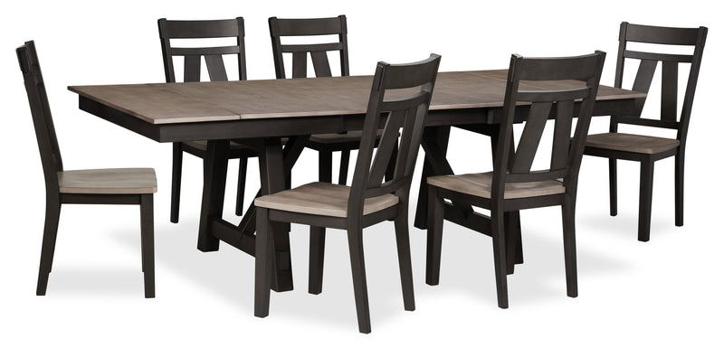 Zao 7pc Dining Set with Table & 6 Chairs, 66-94\"W Extension, Melamine - Brown 