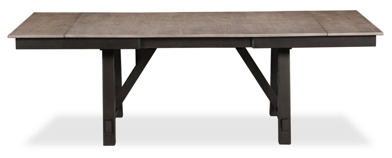 Zao Dining Table with 66-94\"W Extension, Melamine, Trestle Base - Brown 