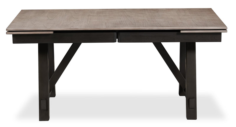 Zao Dining Table with 66-94\"W Extension, Melamine, Trestle Base - Brown 
