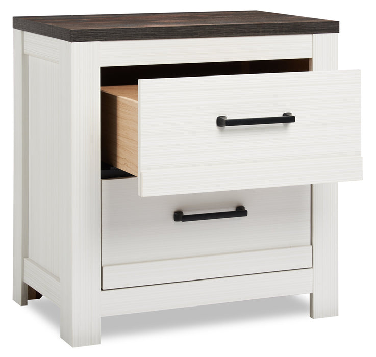 Zoey Bedside 2-Drawer Nightstand, 24.4\"W x 24.9\"H - Two-tone White & Brown 