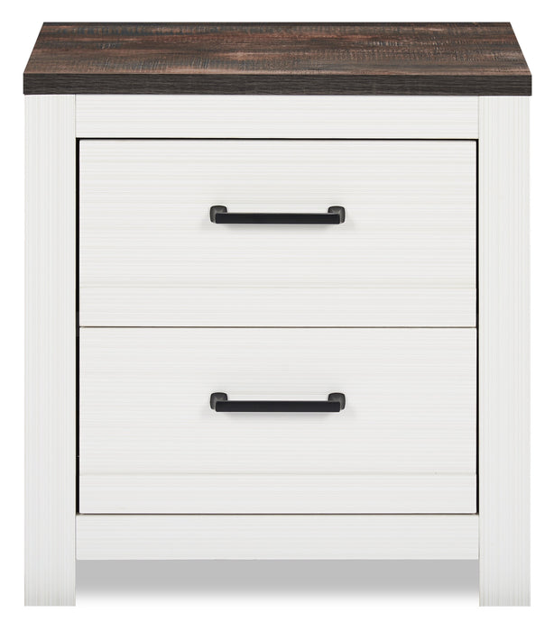 Zoey Bedside 2-Drawer Nightstand, 24.4\"W x 24.9\"H - Two-tone White & Brown 