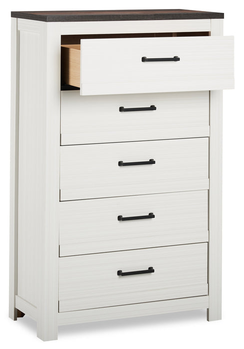 Zoey Bedroom Chest of Drawers, 5-Drawer, 31.5\"W x 50.7\"H - Two-tone White & Brown 