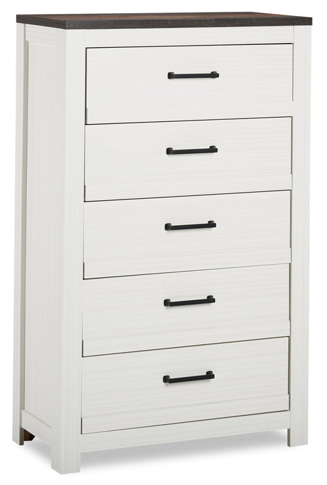 Zoey Bedroom Chest of Drawers, 5-Drawer, 31.5\"W x 50.7\"H - Two-tone White & Brown 