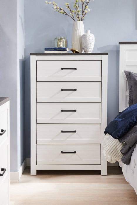 Zoey Bedroom Chest of Drawers, 5-Drawer, 31.5\"W x 50.7\"H - Two-tone White & Brown 