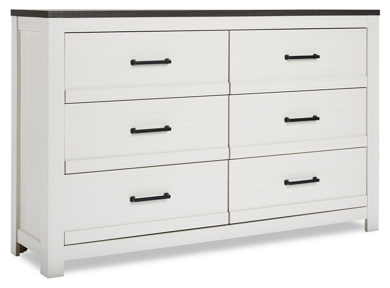 Zoey Bedroom 6-Drawer Dresser, 58.3\"W x 37.1\"H - Two-tone White & Brown 