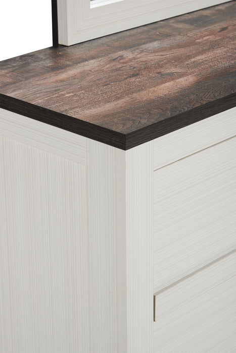 Zoey Bedroom 6-Drawer Dresser, 58.3\"W x 37.1\"H - Two-tone White & Brown 