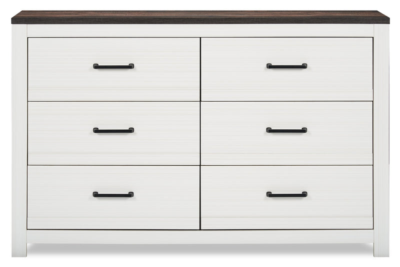 Zoey Bedroom 6-Drawer Dresser, 58.3\"W x 37.1\"H - Two-tone White & Brown 