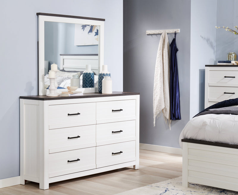 Zoey Bedroom 6-Drawer Dresser, 58.3\"W x 37.1\"H - Two-tone White & Brown 
