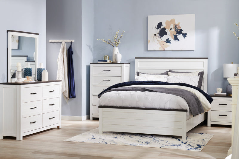 Zoey Bedroom 6-Drawer Dresser, 58.3\"W x 37.1\"H - Two-tone White & Brown 