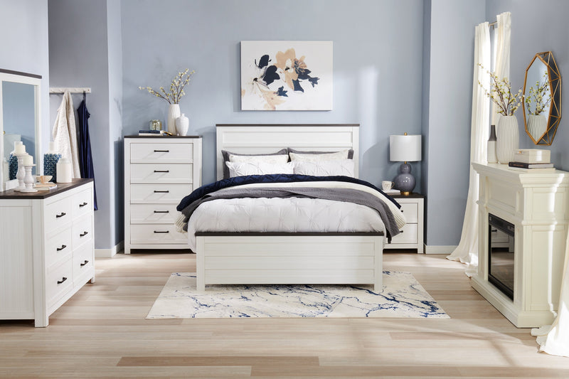 Zoey Bedroom 6-Drawer Dresser, 58.3\"W x 37.1\"H - Two-tone White & Brown 