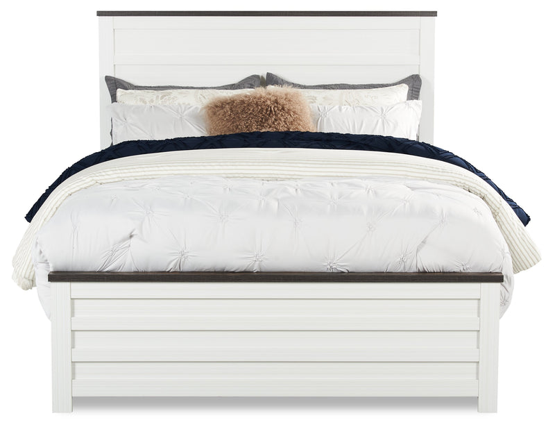 Zoey Panel Bed, Two-tone White & Brown - Queen Size 