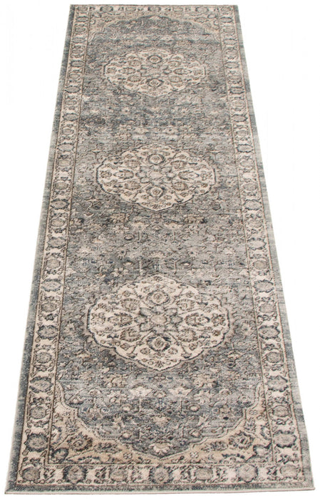 Octavian Tabriz Blue-Ivory Area Rug - 2'7\" x 8'2\"