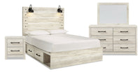 Abby 6pc Bedroom Set with Side Storage Bed, Dresser, Mirror & Nightstand, LED, USB, White - Queen Si…